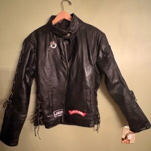 Diamond Supply Co. Black Leather Jacket with Red Accents